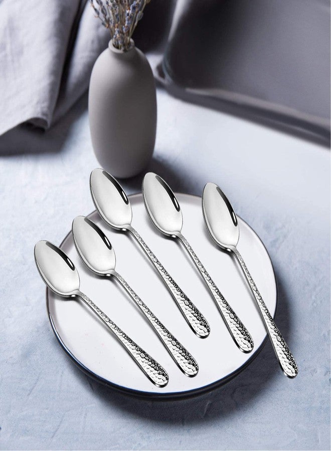 E-far Hammered Teaspoons Set of 6, E-far Stainless Steel Modern Silverware Flatware Dessert Spoons for Home, Kitchen, Restaurant, Round Edge & Mirror Polished, Dishwasher Safe - 6.7 Inches - Image 5